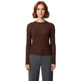 Kadın Uzun Kollu Bordo Triko Görünümlü Bluz Fitted Kalıp Bisiklet Yaka Örme Kumaş Cool Ve Comfort_Koyu Kahverengi-S