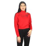 Kadın Uzun Kollu Desenli Balıkçı Yaka Rahat Kırmızı Kazak MF3093MA050-91757