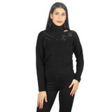 Kadın Uzun Kollu Desenli Balıkçı Yaka Rahat Siyah Kazak MF3093MA050-22222