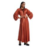 Kadın Uzun Kollu Desenli Elbise – Rahat ve Zarif Tasarım, ORANGE, 44