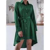 Kadın Uzun Kollu Ön Kısım Kısım Arka Kısım Uzun Trikoton Gömlek Elbise - Haki - 2XL - 3XL