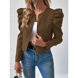 Kadın Uzun Kollu Önden Fermuarlı Balon Kol Süet Ceket - -- - 2XL - 3XL - Siyah