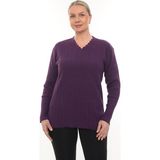 Kadın Uzun Kollu Triko Kazak Bluz Penye Anne Merdiven Yaka Kışlık Mevsimlik Dört Mevsim - Koyu Mor - 2XL