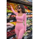 Kadın Uzun Kollu U Yaka Dikişsiz Toparlayıcı Spor Büstiyer - Peony Pink