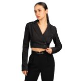 Kadın Uzun Kollu V Yaka Crop Boy Siyah Ceket UF3075D4836-88000
