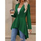 Kadın Uzun Kollu Yakalı Önden Düğmeli Uzun Atlas Blazer Ceket - -- - 2XL - 3XL - Yeşil