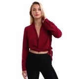 Kadın Uzun Kolu Kruvaze Yandan Bağlamalı Bluz 7002-461-0006 Bordo 42