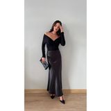 Kadın Uzun Saten Etek Maxi Boy - Siyah - XS