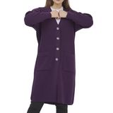 Kadın Uzun Triko Mevsimlik Cepli Düğmeli Likralı Hırka (mor, 2xl)