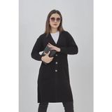 Kadın Uzun Triko Mevsimlik Cepli Düğmeli Likralı Hırka (siyah, 3xl)