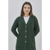 Kadın Uzun Triko Mevsimlik Cepli Düğmeli Likralı Hırka (yeşil, 2xl)