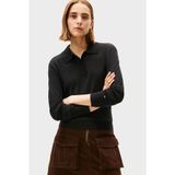 Kadın V Polo Yaka Uzun Kol Regular Fit Pamuklu Düz Siyah Kazak WW0WW47410-BDS
