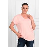 Kadın V Yaka Büyük Beden T-Shirt 1486-23 - Pembe - 7XL