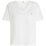 Kadın V Yaka Kısa Kol Pamuklu Rahat Kesim Düz Model Beyaz T-Shirt WW0WW43901-YBL