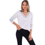 Kadın V Yaka Kol Yaka Simli Kazak 12785 BGL-ST04223 BEYAZ M/L