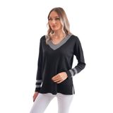 Kadın V Yaka Kol Yaka Simli Kazak 12785 BGL-ST04223 SİYAH M/L