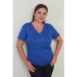 Kadın V Yaka Likralı Büyük Beden Bluz - 2XL - Saks