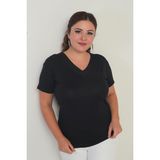 Kadın V Yaka Likralı Büyük Beden Bluz - 2XL - Siyah