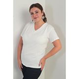 Kadın V Yaka Likralı Büyük Beden Bluz - XL - Ekru