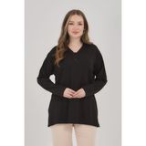 Kadın V Yaka Likralı Büyük Beden Orta Yaş Anne Penye Bluz - 001-Siyah - 2XL