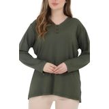 Kadın V Yaka Likralı Büyük Beden Orta Yaş Anne Penye Bluz (haki, 3xl)