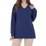 Kadın V Yaka Likralı Büyük Beden Orta Yaş Anne Penye Bluz (indigo, 2xl)
