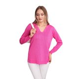 Kadın V Yaka Simli Kazak 12809 BGL-ST04106 FUŞYA M/L