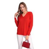 Kadın V Yaka Simli Kazak 12809 BGL-ST04106 KIRMIZI M/L