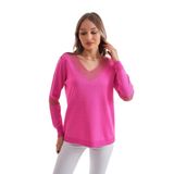 Kadın V Yaka Simli Kol Detaylı Kazak 12787 BGL-ST04108 FUŞYA M/L