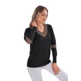 Kadın V Yaka Simli Kol Detaylı Kazak 12787 BGL-ST04108 SİYAH M/L