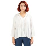 Kadın V Yaka Uzun Kollu Dokuma Bluz Geniş Kalıp ve Estetik Tasarım Kaliteli Şık Rahat Modern_Beyaz-48