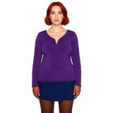 Kadın V Yaka Uzun Kollu Polyester Bluz İlkbahar Sonbahar Modası Sandy Dokuma Fırsat Ürünü Gündüz Ve_Mor-2XL