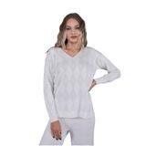 Kadın V Yaka Yaka Baklava Dilimi Simli Kazak 12819 BGL-ST04226 BEYAZ M/L