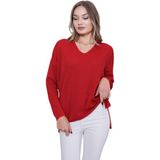 Kadın V Yaka Yaka Simli Kazak 12815 BGL-ST04225 KIRMIZI M/L