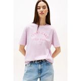 Kadın Varsity Logolu Relaxed Fit T-Shirt - Pembe