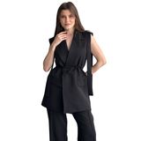 Kadın Vatkalı Blazer Yelek Pantolon Takım – Kemer Detaylı Şık İkili Takım, Geniş Paça Pantolon