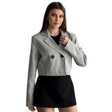 Kadın Vatkalı Crop Blazer Ceket Kruvaze Düğmeli Kısa Blazer Ceket