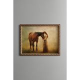 Kadın ve At Dostluğu - Vintage Desenli Çerçeve - İnce Model, Altın2, 21 x 30