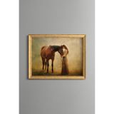Kadın ve At Dostluğu - Vintage Desenli Çerçeve - İnce Model, Altın3, 21 x 30