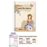 Kadın Ve Çiçek Spiralli Günlük Planlama Defteri - Daily Planner - Planlayıcı