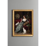 Kadın ve Kediler – Vintage Desenli Çerçeve – İnce Model, Altın3, 21 x 30