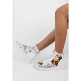 Kadın Vegan Deri Beyaz High Sneakers - Elephants Never Forget Tasarım
