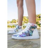Kadın Vegan Deri Beyaz High Sneakers - New York State of Mind Tasarım