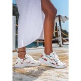 Kadın Vegan Deri Beyaz Sneakers - Koi World Tasarım