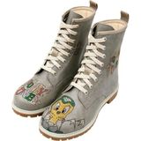 Kadın Vegan Deri Gri Uzun Bot - Warner Bros Tweety Looney Tunes Ski Club Tasarım - Renkli