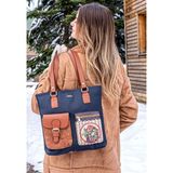 Kadın Vegan Deri Lacivert Omuz Çantası - Bear and Flowers Tasarım - STN - Multi