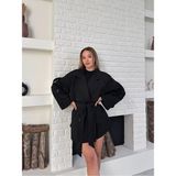Kadın Vess Moda Kısa Trençkot Siyah Renk Kemer Detaylı Kruvaze Yaka Regular Fit