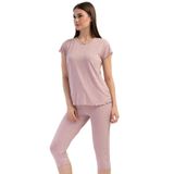 Kadın Vıscon Büyük Beden Kısa Kol Kaprili Pijama Takım, 409310