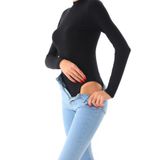 Kadın Viskon Boğazlı Kopçalı Zıbın Body-Siyah