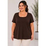Kadın Viskon Kare Yaka Büyük Beden Bluz - 3XL - Kahverengi